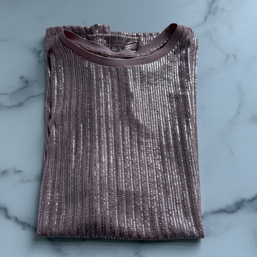 Ted Baker London Catrino Metallic Pink Shimmer Fitted Tee Size 2 Medium NWT - Picture 12 of 14